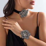 Flower Choker Necklace for Women Faux Pearl Collar Glitter Statement Jewelry