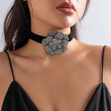 Flower Choker Necklace for Women Faux Pearl Collar Glitter Statement Jewelry