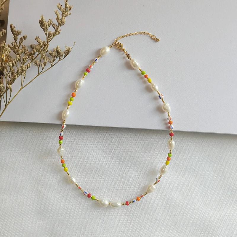 Colorful Beaded Pearl Choker Necklace for Women