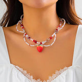 Strawberry Necklace Gothic Pearls Y2K Necklace Choker Glass Beaded Women's Neck