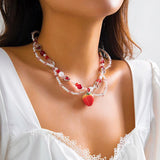 Strawberry Necklace Gothic Pearls Y2K Necklace Choker Glass Beaded Women's Neck