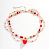 Strawberry Necklace Gothic Pearls Y2K Necklace Choker Glass Beaded Women's Neck