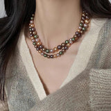 Colorful Pearl Choker Necklace French Sweater Chain Retro Accessories