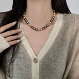 Colorful Pearl Choker Necklace French Sweater Chain Retro Accessories