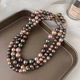 Colorful Pearl Choker Necklace French Sweater Chain Retro Accessories