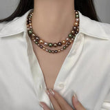 Colorful Pearl Choker Necklace French Sweater Chain Retro Accessories