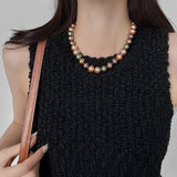 Colorful Pearl Choker Necklace French Sweater Chain Retro Accessories
