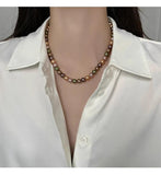 Colorful Pearl Choker Necklace French Sweater Chain Retro Accessories