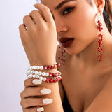 Goth Multilayer Red Blood Pearl Choker Statement Necklace For Women