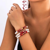 Goth Multilayer Red Blood Pearl Choker Statement Necklace For Women