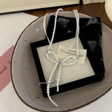 Vintage Pearl Beads Bow Choker Necklace Sweet Charm Clavicle Chain