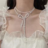Vintage Pearl Beads Bow Choker Necklace Sweet Charm Clavicle Chain