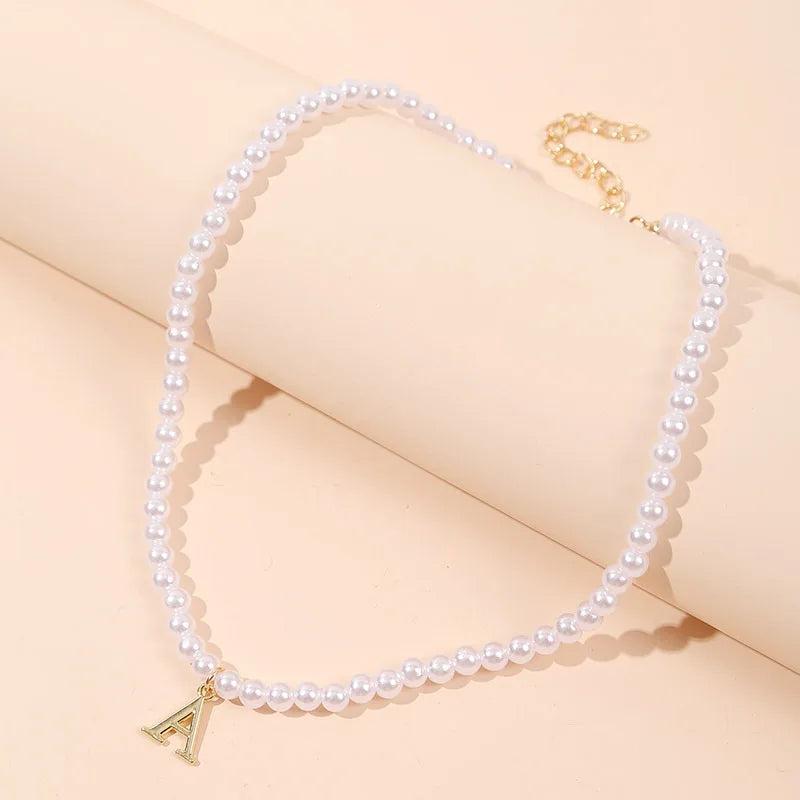 Letter Pearl Choker Necklace for Girls Women's Neck Jewelry
