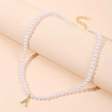 Letter Pearl Choker Necklace for Girls Women's Neck Jewelry