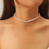 Letter Pearl Choker Necklace for Girls Women's Neck Jewelry