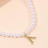 Letter Pearl Choker Necklace for Girls Women's Neck Jewelry