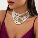Layers Pearl Choker Necklace for Women Pearl Bead Maxi Chain Christmas Party