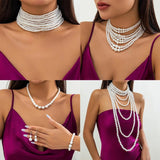 Layers Pearl Choker Necklace for Women Pearl Bead Maxi Chain Christmas Party