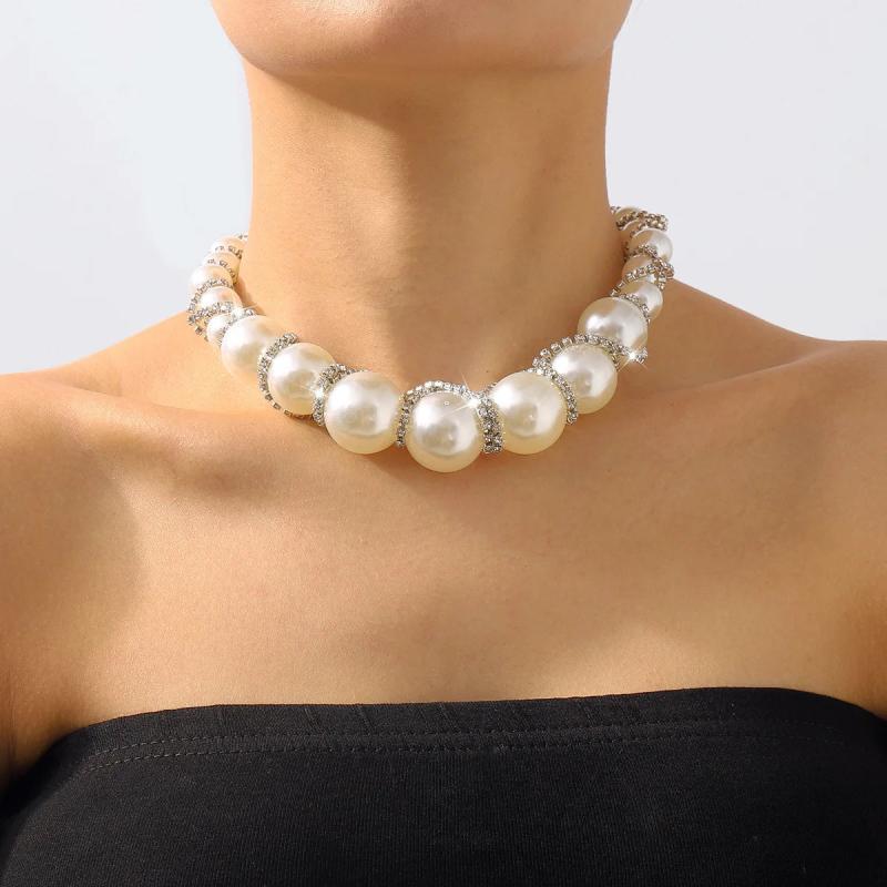 Big Pearl Choker Necklace for Women Wedding Bridal Statement Jewelry