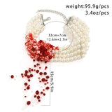 Multilayer Pearl Necklace Gothic Drop Crystal Tassel Choker Halloween Jewelry