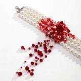 Multilayer Pearl Necklace Gothic Drop Crystal Tassel Choker Halloween Jewelry