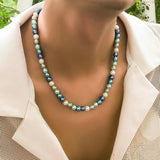 Multicolor Pearl Beads Short Choker Necklace Men Beaded Chains Collar