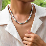Multicolor Pearl Beads Short Choker Necklace Men Beaded Chains Collar