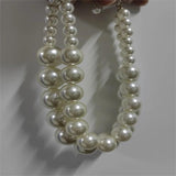 Vintage Big Pearl Beads Chain Double Layer Choker Necklace