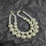 Vintage Big Pearl Beads Chain Double Layer Choker Necklace