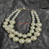 Vintage Big Pearl Beads Chain Double Layer Choker Necklace