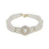 Vintage Style Multilayer Pearl Choker Geometric Rhinestone Necklace For Women