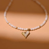 Heart Choker Shell Beads Stainless Necklace for Women