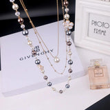 Long Pearl Necklace Double Layer Pendant