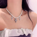Wind Hip Hop Retro Pearl Necklace Christian Cross Clavicle Chain