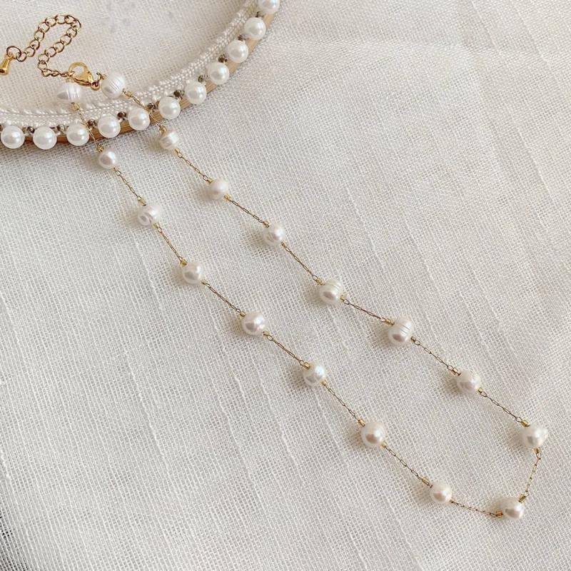 Pearl Choker Necklace Stainless Steel Chain