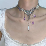 Colorful Butterfly Tassels Choker Necklace for Women Y2k Jewelry
