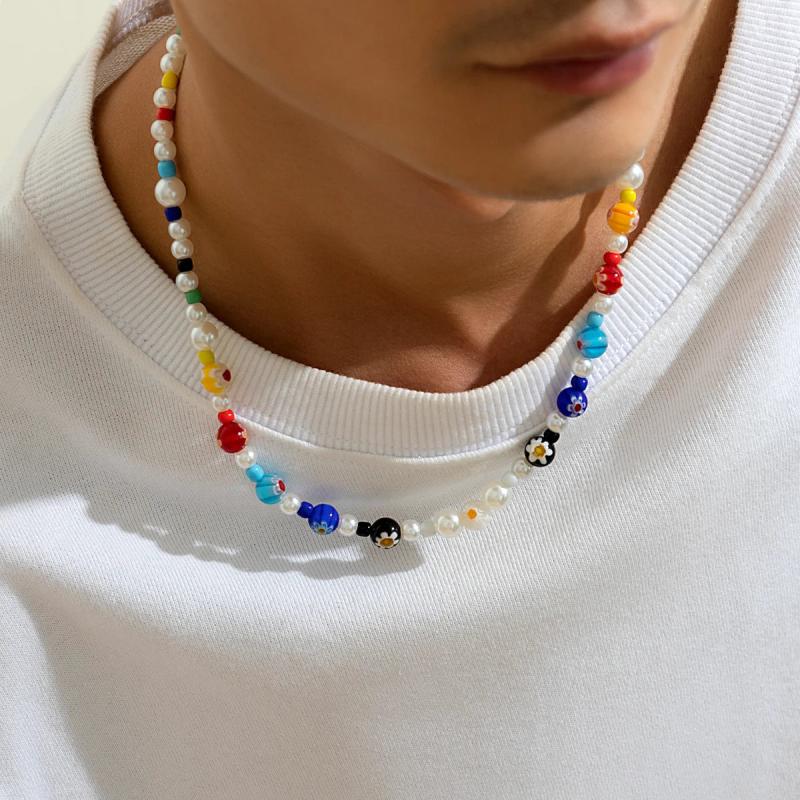 Y2K Colorful Flower Pattern Acrylic Bead Necklace Choker