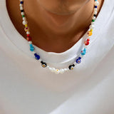 Y2K Colorful Flower Pattern Acrylic Bead Necklace Choker