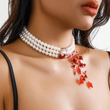 Harajuku Red Crystal Bead Choker Gothic Pearl Necklace