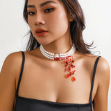 Harajuku Red Crystal Bead Choker Gothic Pearl Necklace