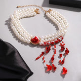 Harajuku Red Crystal Bead Choker Gothic Pearl Necklace