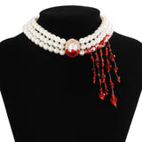 Harajuku Red Crystal Bead Choker Gothic Pearl Necklace