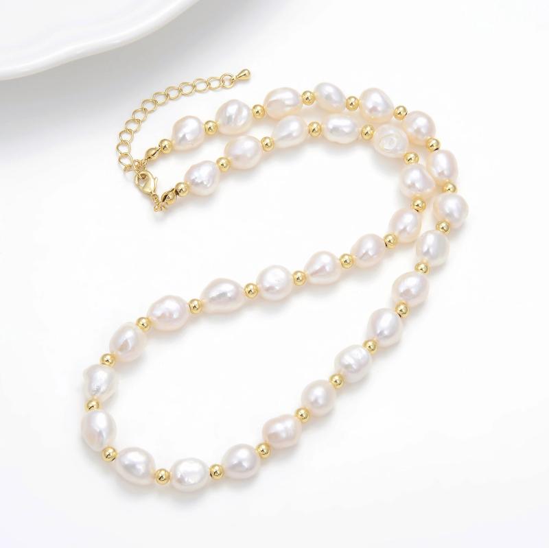 Vintage Freshwater Pearl Necklace Baroque Pearls Bead Chain Wedding