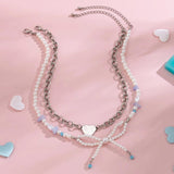 Y2K Pearl Chain Bow Pendant Clavicle Necklace Punk Metal Choker