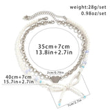 Y2K Pearl Chain Bow Pendant Clavicle Necklace Punk Metal Choker