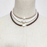 Women Rainbow Flat Pearl Necklace Party Boho