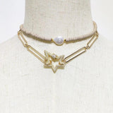 Women Rainbow Flat Pearl Necklace Party Boho