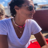 Women Rainbow Flat Pearl Necklace Party Boho