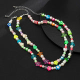 Boho Colorful Beaded Choker Necklaces Men Rainbow Flower Pearl Beads Chains Shor