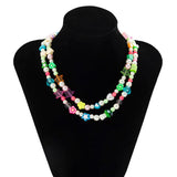Boho Colorful Beaded Choker Necklaces Men Rainbow Flower Pearl Beads Chains Shor